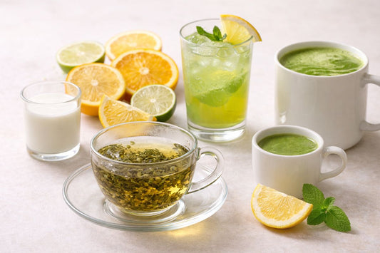 A glass of green tea with fresh lemon slices, one easy way to drink green tea daily