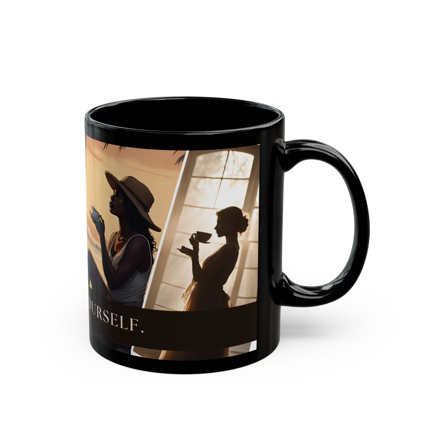 Inspirational Coffee Mug — "Pour Into Yourself" Black Ceramic Tea & Coffee Cup