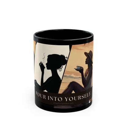 Inspirational Coffee Mug — "Pour Into Yourself" Black Ceramic Tea & Coffee Cup
