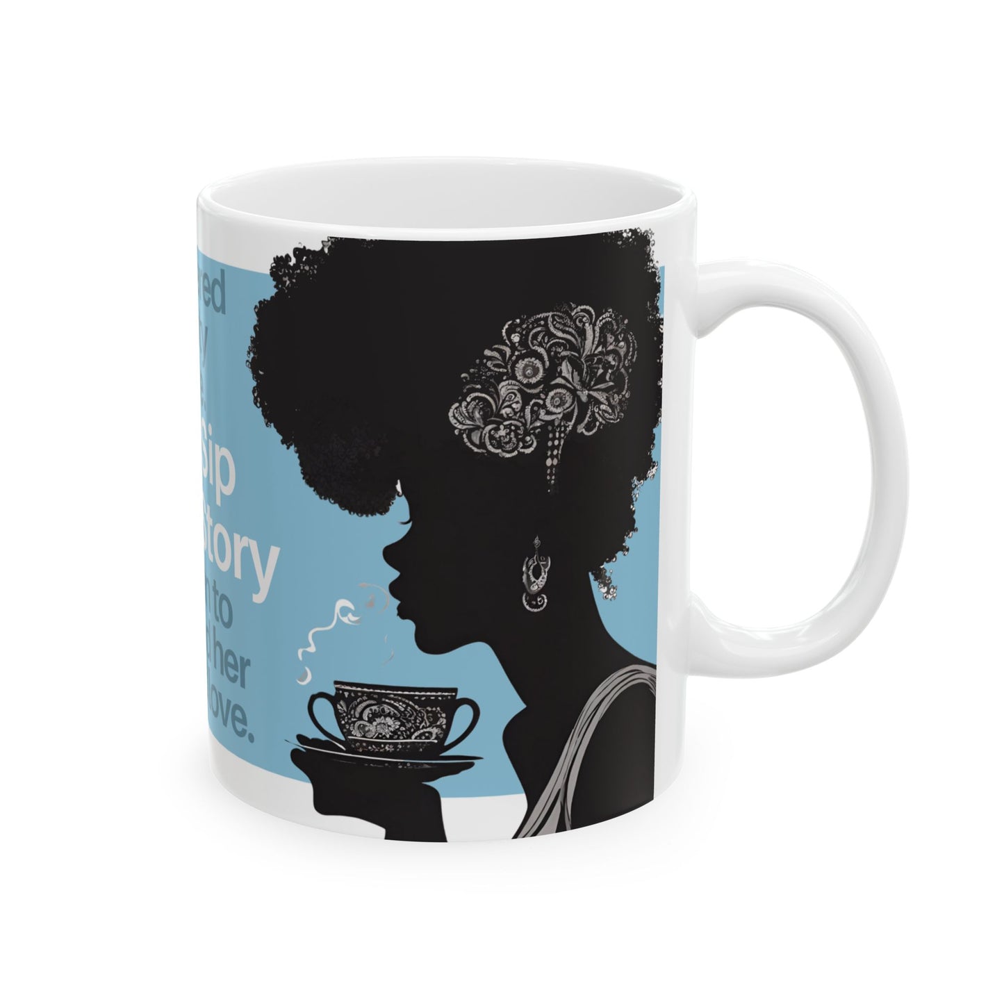 Every Sip Blue White and Black Girl Silhouette Ceramic Mug - White Inside
