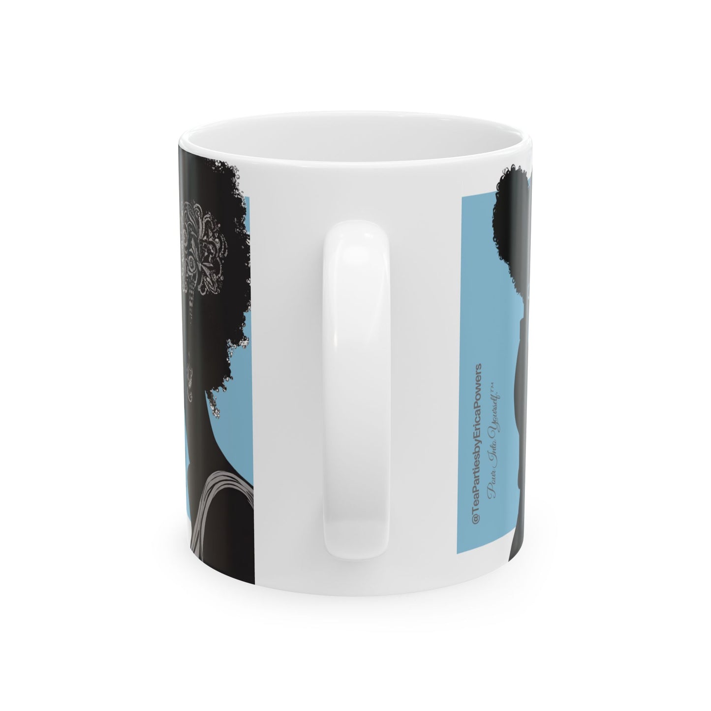 Every Sip Blue White and Black Girl Silhouette Ceramic Mug - White Inside