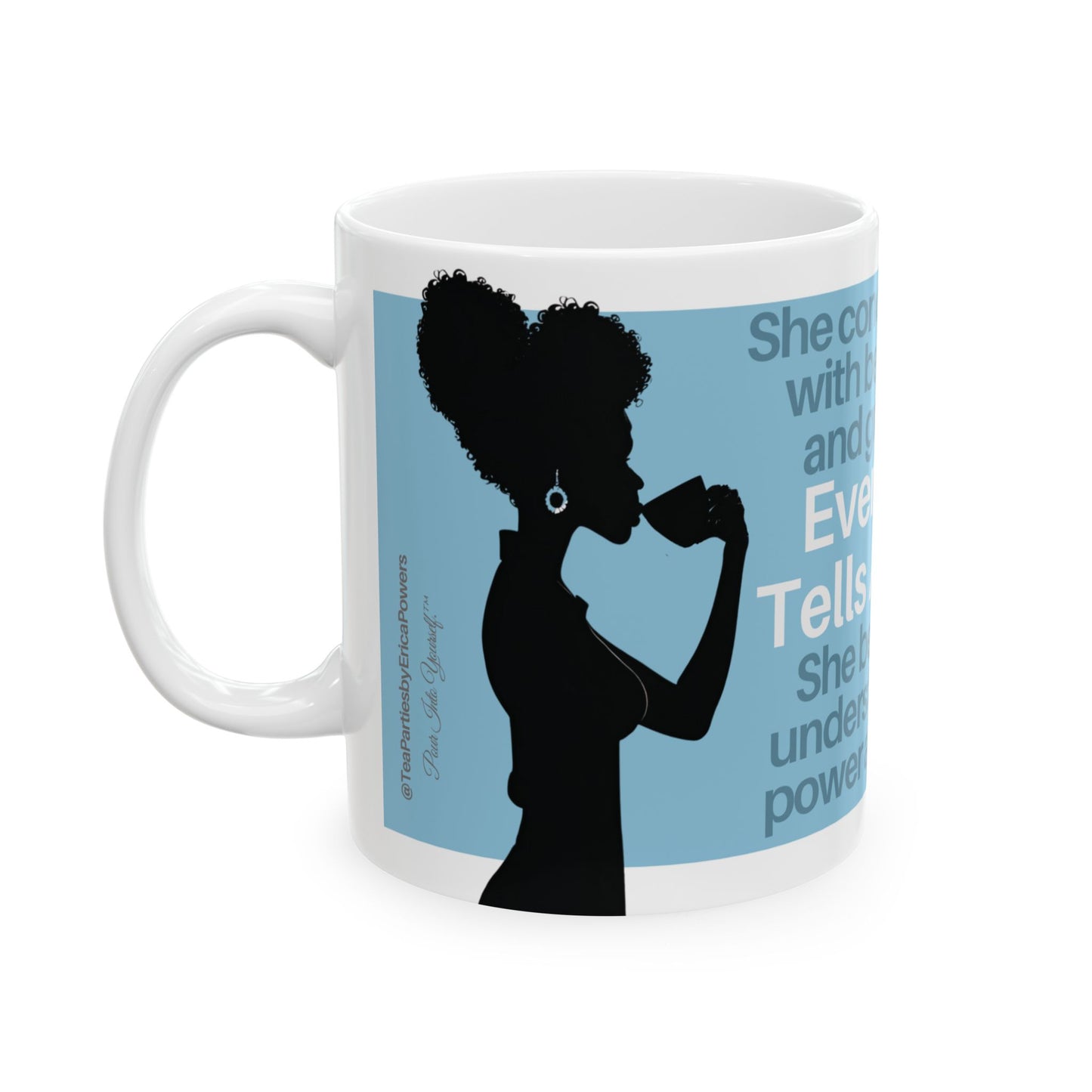 Every Sip Blue White and Black Girl Silhouette Ceramic Mug - White Inside