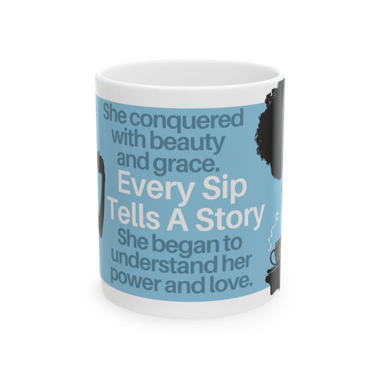 Every Sip Blue White and Black Girl Silhouette Ceramic Mug - White Inside