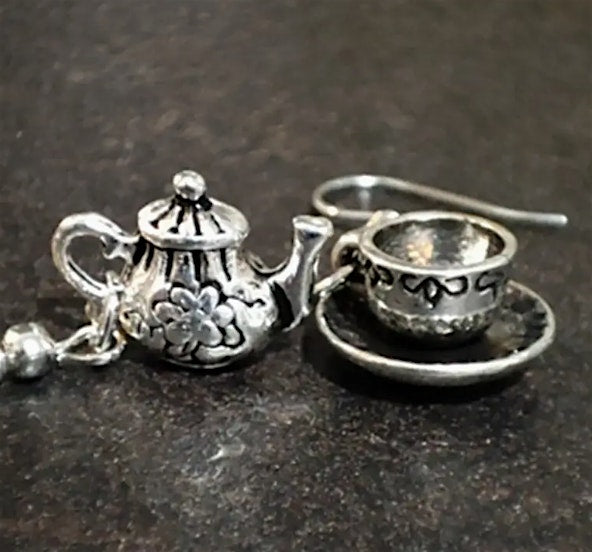 Silver Teapot and Teacup Earrings