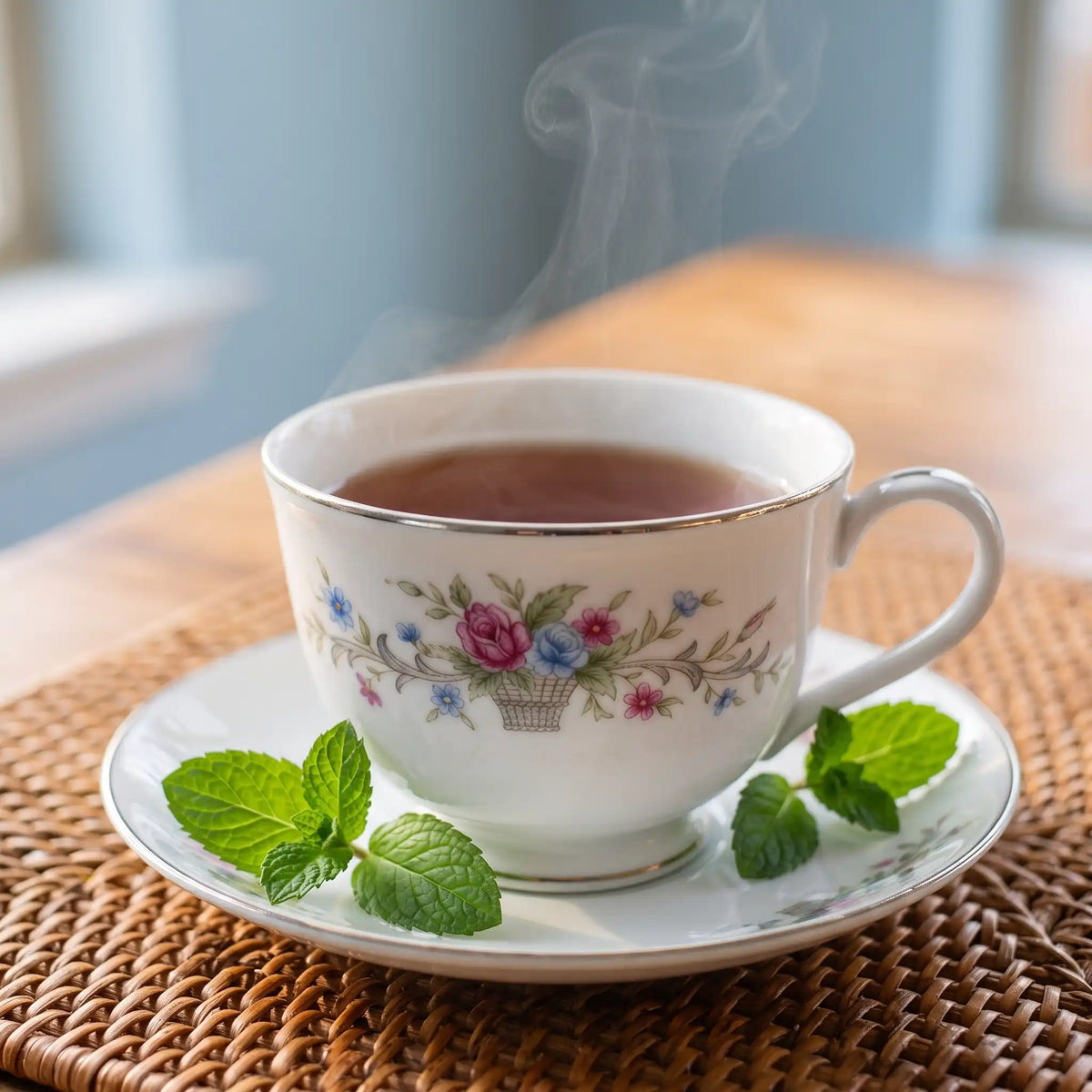 Peppermint Tea in a floral teacup